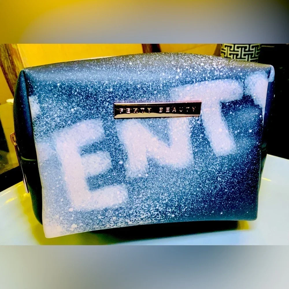 Fenty Beauty Black Splatter Logo Graphic Faux Leather Makeup Pouch Bag Travel